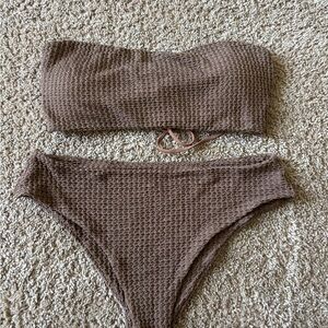 SHEIN Brown Textured Bikini Set